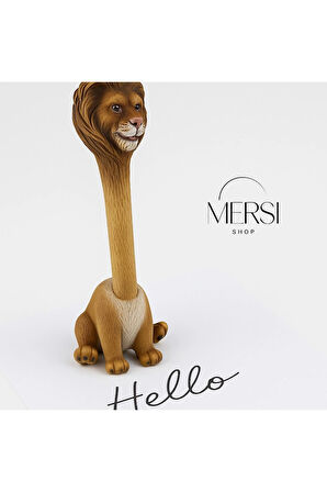 Aslan Figürlü Polyester Tükenmez Kalem (Standlı)