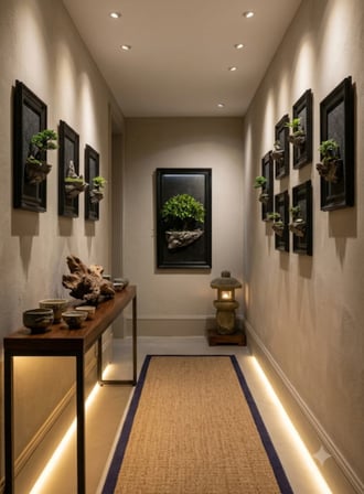 3D Bonzai Duvar Tablosu 35x55 cm – Taş Zeminli Kabartma Duvar Dekoru & Siyah Çerçeveli Tablo