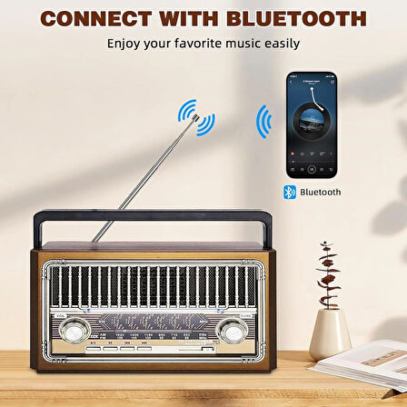 Nostaljik Fm Radyo Şarjlı Taşınabilir Fenerli Bluetooth Hoparlör Sd kart Usb Girişli Mini Speaker