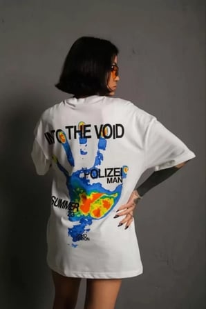 the kethen Unisex Bisiklet Yaka Baskılı Oversize T-Shirt - Beyaz