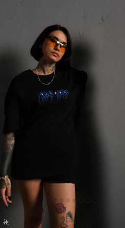 the kethen Unisex Bisiklet Yaka Baskılı Oversize T-Shirt - Siyah