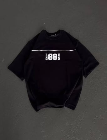 the kethen Unisex Bisiklet Yaka Baskılı Oversize T-Shirt - Siyah
