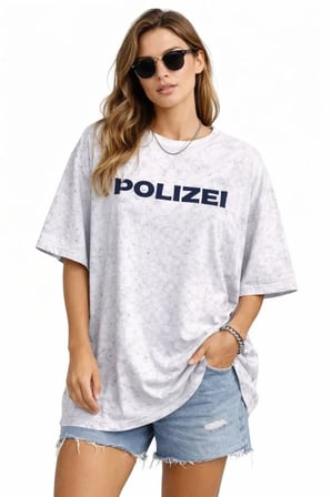 the kethen Asit Yıkamalı Oversize Tişört ön Ve Arkası Baskılı %100 Pamuk Street Style T-Shirt - Beyaz
