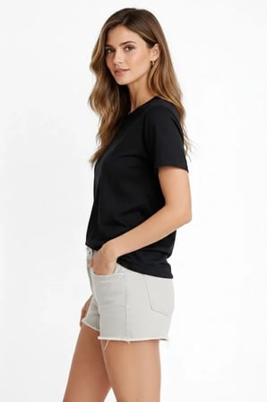 the kethen Osy Modal Yumuşak Dokulu Kumaş Bisiklet Yaka T-shirt - Siyah