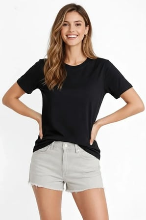 the kethen Osy Modal Yumuşak Dokulu Kumaş Bisiklet Yaka T-shirt - Siyah