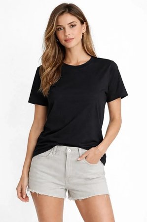 the kethen Osy Modal Yumuşak Dokulu Kumaş Bisiklet Yaka T-shirt - Siyah