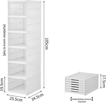 6 Katlı Kapaklı Katlanabilir Plastik Şeffaf Ayakkabı Dolabı