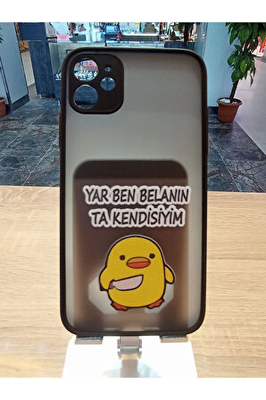 İPhone 11 Uyumlu Katil Civciv Tasarım Siyah Hux Kapak Baskılı Kılıf