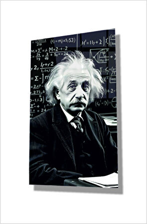 Albert Einstein Cam Tablo | Bilim ve Zeka Temalı Duvar Dekoru | 4mm Temperli Kırılmaz Cam | Ofis ve Ev Dekorasyonu İçin Modern Tasarım | Ücretsiz Kargo