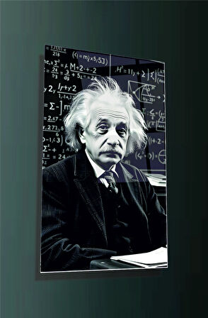 Albert Einstein Cam Tablo | Bilim ve Zeka Temalı Duvar Dekoru | 4mm Temperli Kırılmaz Cam | Ofis ve Ev Dekorasyonu İçin Modern Tasarım | Ücretsiz Kargo
