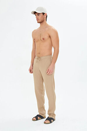 Erkek Bej Keten Pantolon