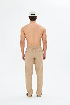 Erkek Bej Keten Pantolon