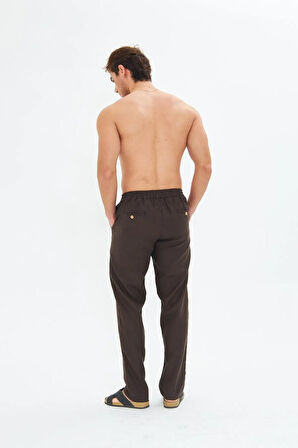 Erkek Keten Pantolon Kahve