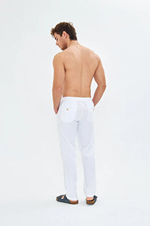 Erkek Beyaz Keten Pantolon