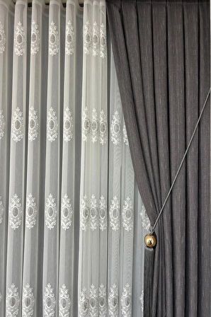 Keten Şantuk Antrasit Perde İki Kanat Sık Pile Aksesuar Hariç