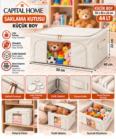 Capital Home ÇOK AMAÇLI ÇELİK İSKELETLİ+ ŞEFFAF PENCERELİ+ÇİFT FERMUARLI+ 50 x 40 x 22 cm