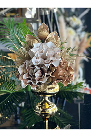 Yapay Çiçekli Gold Küçük Boy Metal Ayaklı Vazo