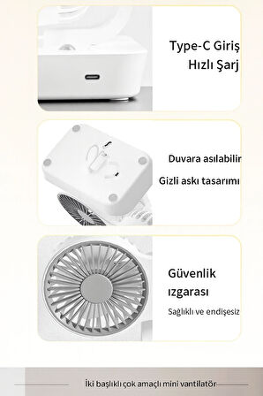 4 Kademeli, Çift Bağımsız Kafalı, 360° Döner Masa Üstü Işıklı Vantilatör