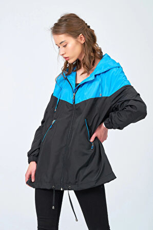 Kadın Siyah Mavi Yağmurluk