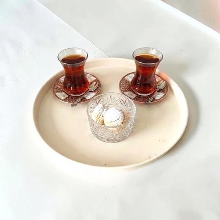  Tepsi Metal Çay Tepsisi Kahve Tepsisi Sunum Kahvaltı Tepsisi-30 cm Küçük Boy