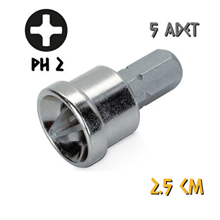 Kupa Stoplamalı Bits Uç PH2 S2 - 2.5 cm. - 5 Adet