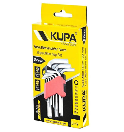 Kupa Çelik Alyan Anahtar Seti Kısa 120 mm. - 9 Parça Alyen