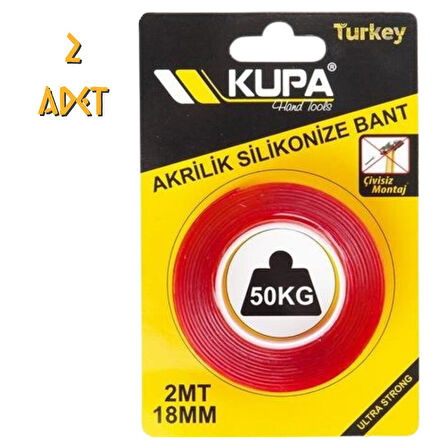 Kupa Çift Taraflı Akrilik Silikonize Bant - 18 mm. X 2 mt. - 2 Adet