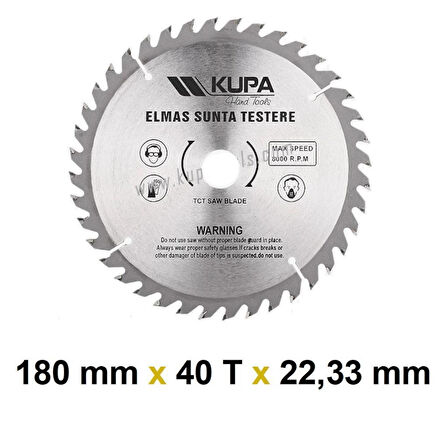 Kupa Ahşap Sunta Elmas Testere 180 mm X 40T X 22,23 mm.