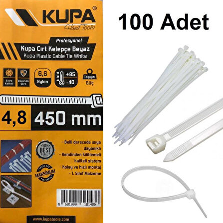 Kupa Plastik Cırt Kelepçe Beyaz 4.8 x 450 mm. - 100 Adet