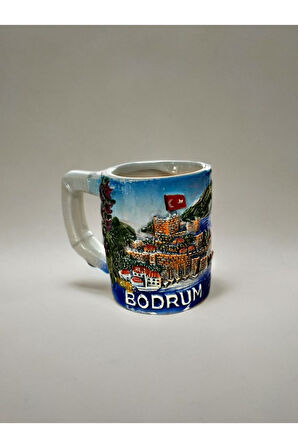 BODRUM Temalı Mini Seramik Kupa Çok Renkli