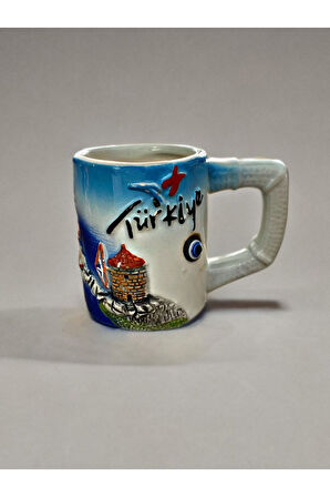 BODRUM Temalı Mini Seramik Kupa Çok Renkli