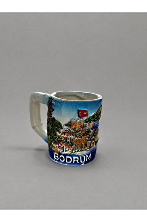BODRUM Temalı Mini Seramik Kupa Çok Renkli