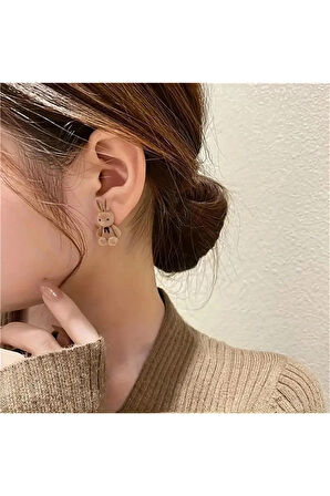 Sevimli kahverengi Peluş Tavşan küpe - Kızlar için Mini Bir Hediye