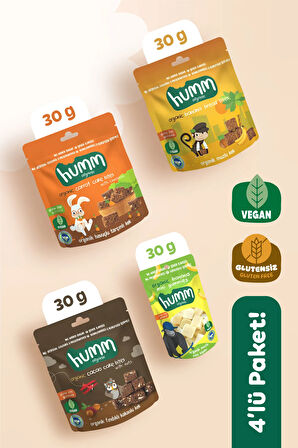 Humm Organic Organik Glutensiz Vegan Meyveli Küp & Kek Atıştırmalık Paketi - 30 G X 4 adet (4 çeşit)