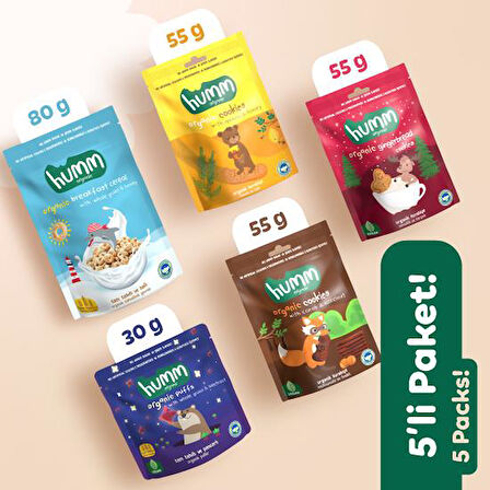 Organik Tatlı Kurabiye & Gevrek & Puf Atıştırmalık Paketi - 5 Adet (5 çeşit)