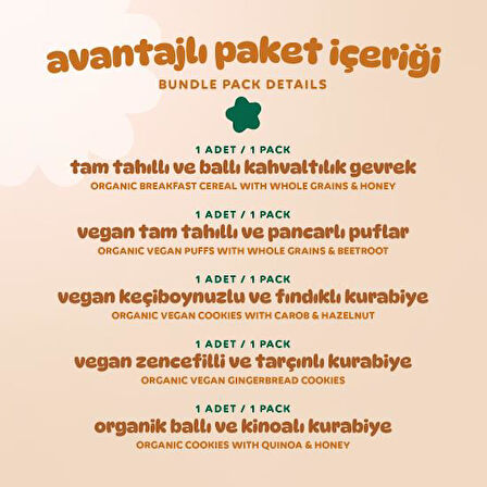 Organik Tatlı Kurabiye & Gevrek & Puf Atıştırmalık Paketi - 5 Adet (5 çeşit)