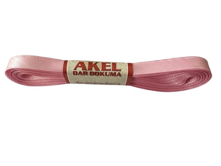 Akel Dar Dokuma Toz Pembe Saten Kurdele - 1 Cm. x 10 Metre - 10 Adet