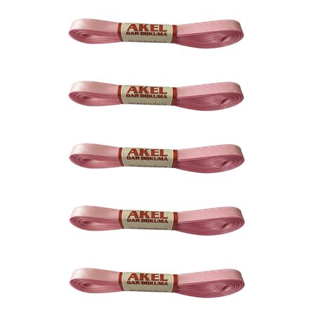 Akel Dar Dokuma Toz Pembe Saten Kurdele - 1 Cm. x 10 Metre - 5 Adet