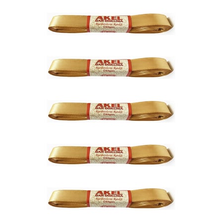 Dar Dokuma Altın Gold Saten Kurdele - 2 Cm. x 10 Metre - 5 Adet