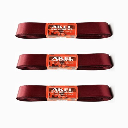 Akel Dar Dokuma Bordo Saten Kurdele - 2 Cm. x 10 Metre - 3 Adet