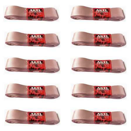 Akel Dar Dokuma Toz Pembe Saten Kurdele - 3 Cm. x 10 Metre - 10 Adet