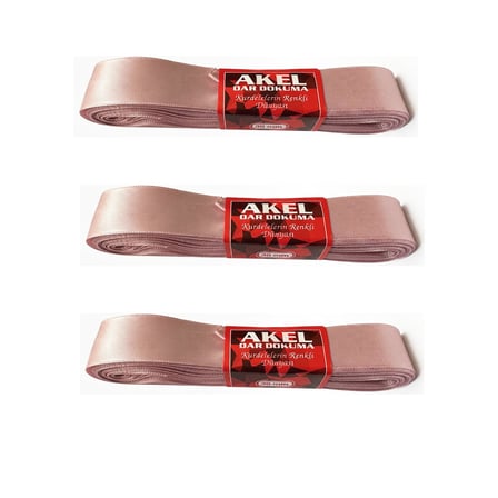 Akel Dar Dokuma Toz Pembe Saten Kurdele - 3 Cm. x 10 Metre - 3 Adet