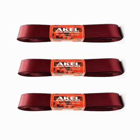 Akel Dar Dokuma Bordo Saten Kurdele - 3 Cm. x 10 Metre - 3 Adet
