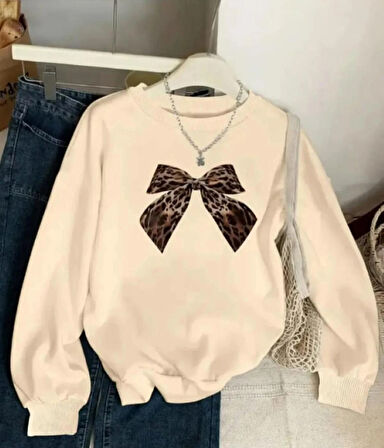 Elvino Oversize Kışlık Rahat Ve Şık Leopar Desenli Baskılı Sweatshirt