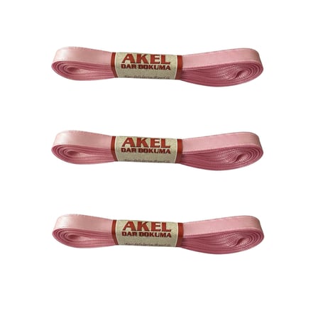 Akel Dar Dokuma Toz Pembe Saten Kurdele - 1 Cm. x 10 Metre - 3 Adet