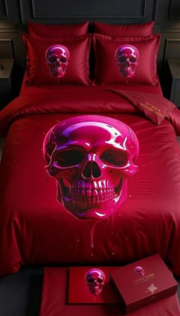 Özel Tasarım Marka 240*260 Cm Çift Kişilik Nevresim Takımı Organik Saten & Pamuk Luxury Ranforce Premium Kumaş Dokuma deluxe seri pembe kurukafa rock metal 