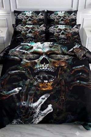 Özel Tasarım Marka Çift Kişilik Nevresim Takımı Organik Saten Pamuk Luxury Premium Kumaş 240*260 Cm Ranforce Dokuma Deluxe Kurukafa Rock Metal Müzik Etnik