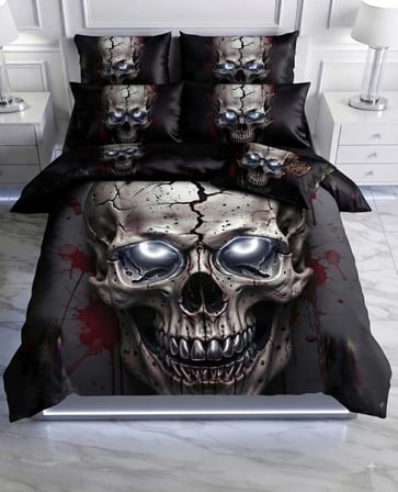 Özel Tasarım Marka Çift Kişilik Nevresim Takımı Organik Saten Pamuk Luxury Premium Kumaş 240*260 Cm Ranforce Dokuma Deluxe Kurukafa Rock Metal Müzik Etnik