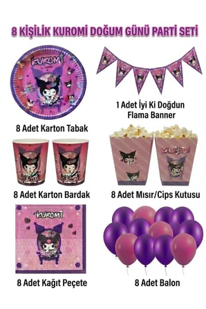 Nura Co Kuromi Temalı Doğum Günü Parti Seti 8 Kişilik Pembe