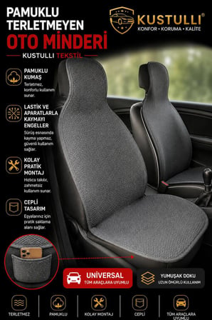 Kustulli 3'lü Pilot Terletmeyen Oto Koltuk Kilim Minder Cepli Model (Gri)